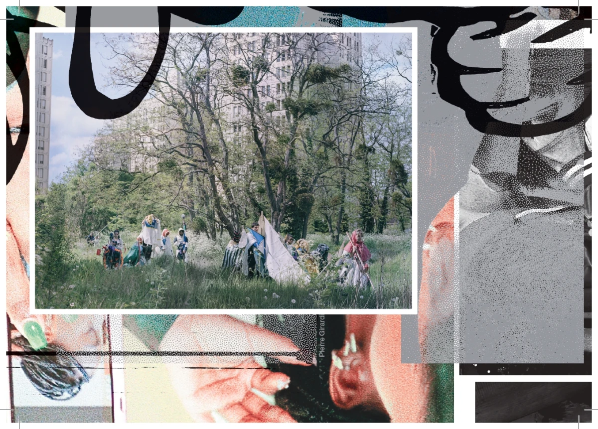 © La procession utopique (issue de la série Les Attractions), Baptiste Verrey, 2021<br />
Photographies de fond : Daphnée Labeille et Marc Thomas