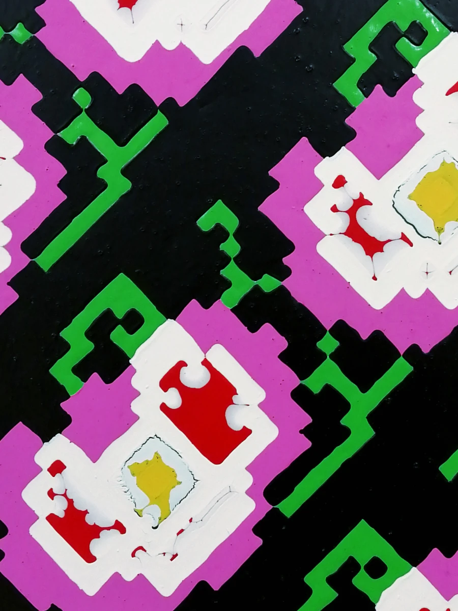 Karina Bisch, Les Fleurs Diagonales, 2023, 50 cm x 50 cm, peinture acrylique sur toile