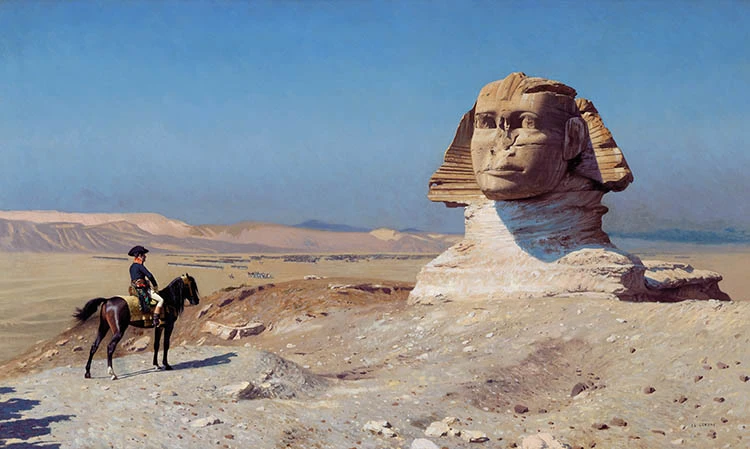 <em>Jean-Léon Gérôme, Bonaparte devant le Sphinx, 1867-1868, Huile sur toile, Hearst Castle, San Simeon (Californie).</em>