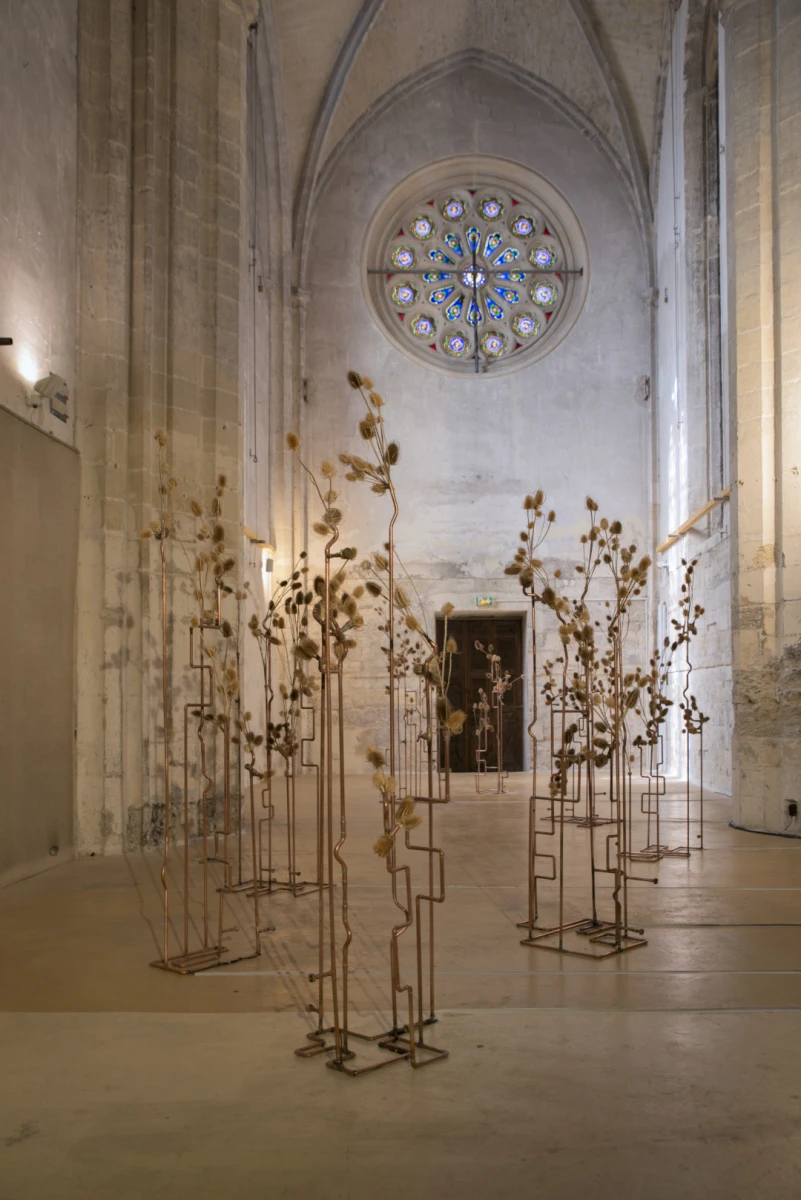 Vue de l’exposition Cabaret des oiseaux, Chapelle des Cordeliers, à l’occasion de Ricochets, Parcours de l’Art, Avignon. 2023 Crédit photo : Virginie Cavalier