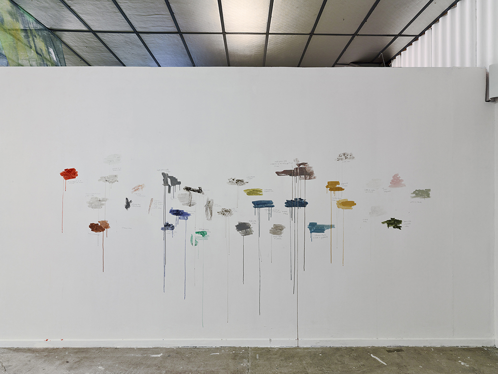 Emmanuel Simon
Ressources
2022
Pigment, argile, chaux, eau, terre, sable, poudre de marbre, ciment, poussière,
503 x 280 cm.

Vue de l’exposition Et j’ai vu le bout du pays où les nuages sont infinis – Volet II : Vivre l’expérience
Le BBB centre d’art, Toulouse, 2022
Crédit photo François Deladerrière