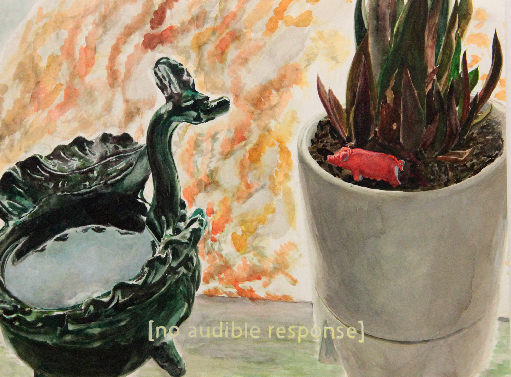 Olivier Dautais, *No audible response*, aquarelle et acrylique sur papier coton, 24x32cm, 2025 / © Galerie La Nave Va