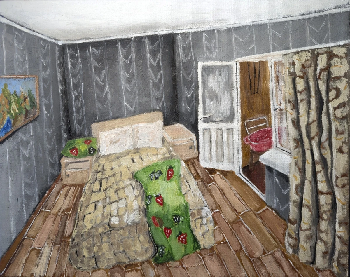 Meher Kafalian<em>appartement à Minsk</em> 2025. huile sur toile. 24 x 30 cm. Crédit photo Meher Kafalian