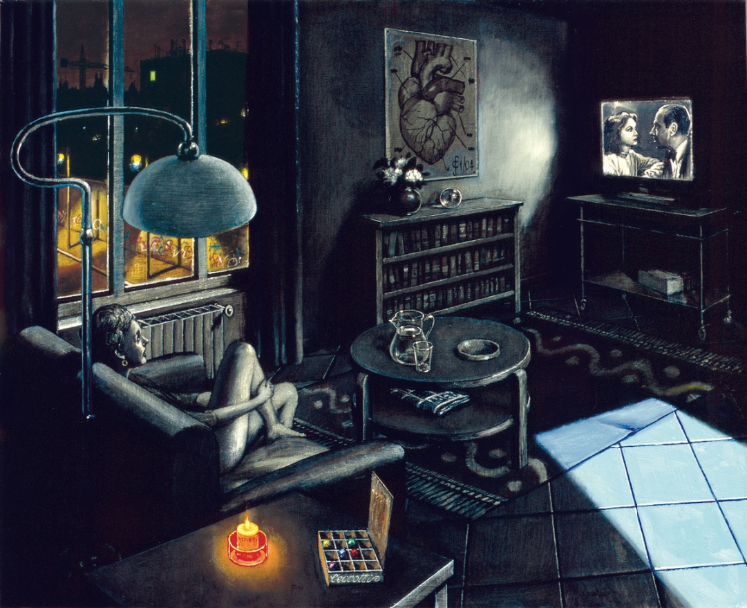 Sergio Ceccotti,
*Notte d'insonnia*, 2004 Oil on canvas  81 × 100 cm ©.Riccardo Ragazzi