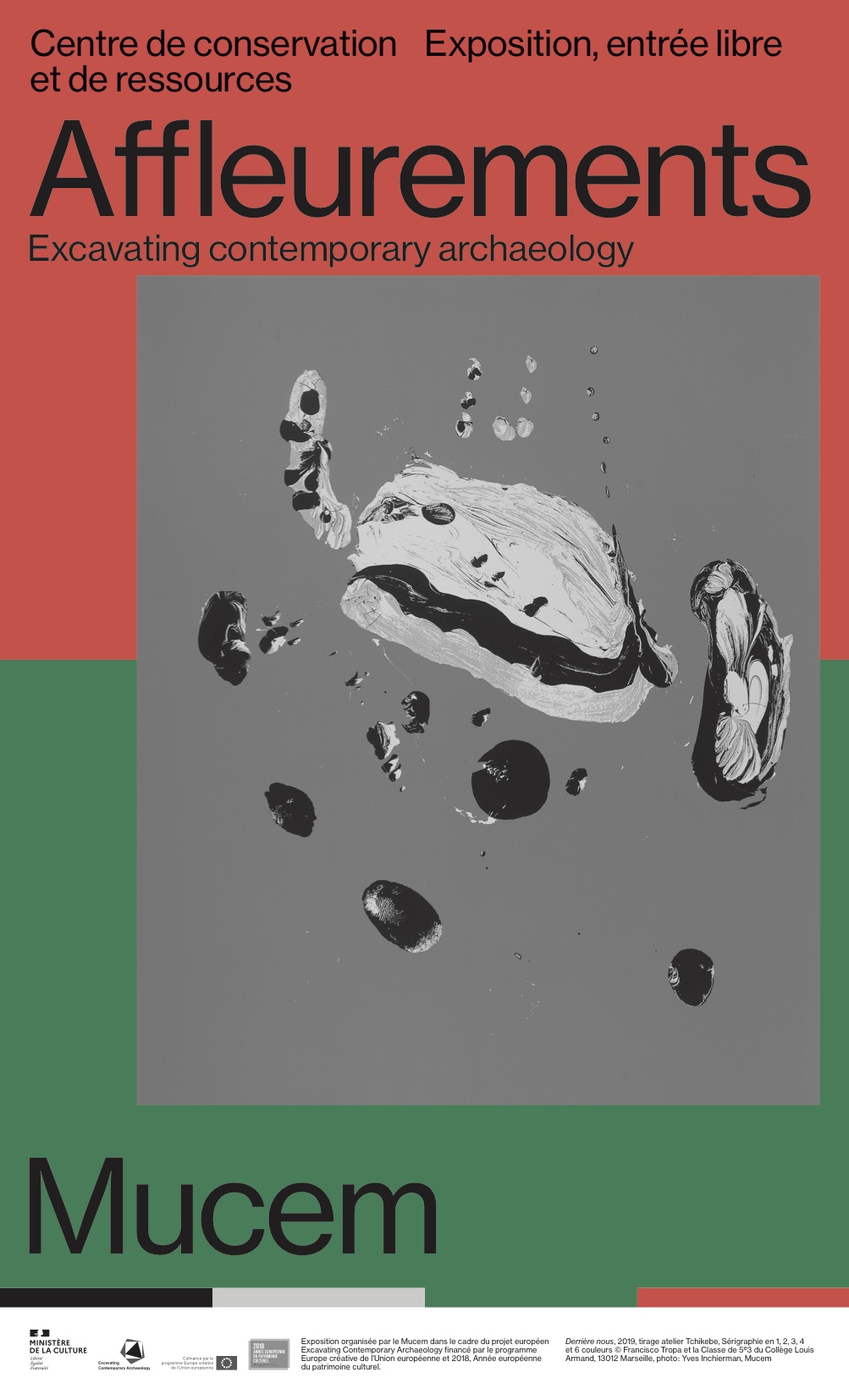 Derrière nous, 2019, tirage atelier Tchikebe, Sérigraphie en 1, 2, 3, 4
et 6 couleurs © Francisco Tropa et la Classe de 5e3 du Collège Louis Armand, 13012 Marseille, photo : Yves Inchierman, Mucem