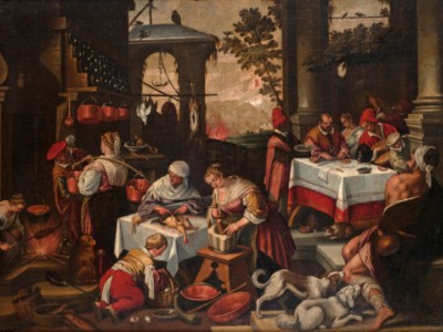 Jacopo Bassano (d'après), Lazare et le mauvais riche, XVIIe siècle. Huile sur toile, d'après un tableau du XVIe siècle. Musée de Tessé, Le Mans © Musées du Mans