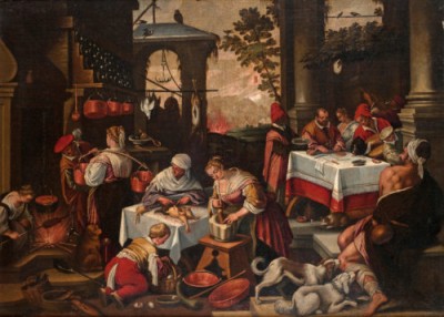 Jacopo Bassano (d'après), Lazare et le mauvais riche, XVIIe siècle. Huile sur toile, d'après un tableau du XVIe siècle. Musée de Tessé, Le Mans © Musées du Mans