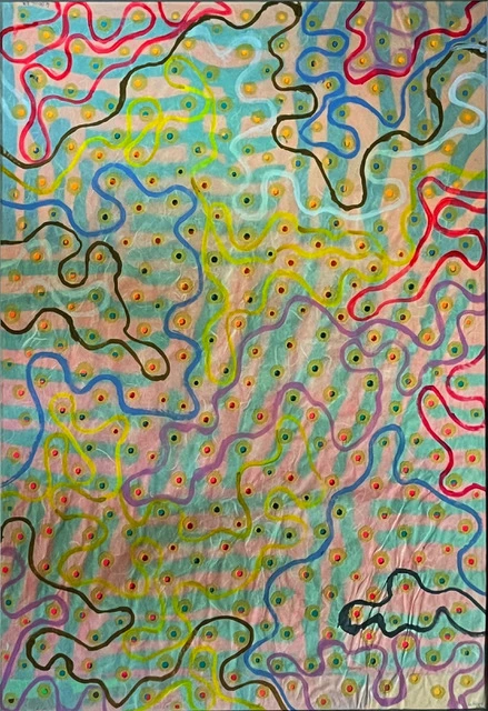 Jean-Claude Le Gouic, <em>Dominante  jaune, lignes sinueuses</em>, acrylique sur papier troué, 71x 51 cm, 2017