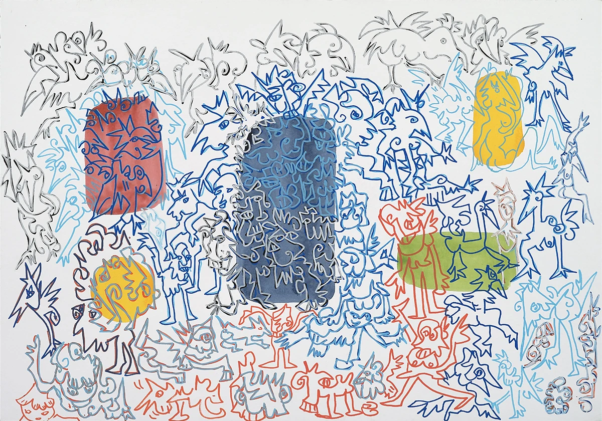 Hatem Akrout,<em>Peut - être 2</em>, encre, graphite, acrylique, sur papier, 70 x 100 cm, 2021,<em>crédit photo Hatem Akrout</em>.